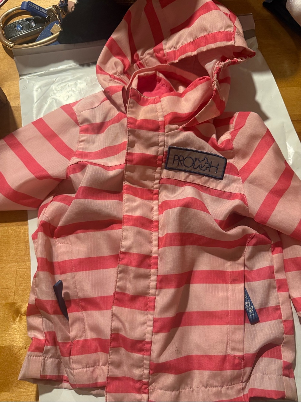 Pink Striped Kids Hooded Raincoat